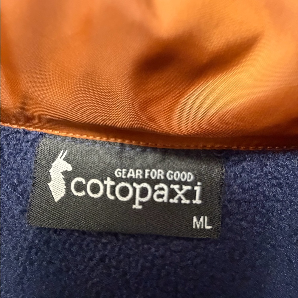 cotopaxi Navy Fleece Jacket with Orange, Yellow & Blue Chest Stripes - Picture 4 of 7